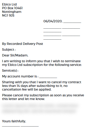 Termination Contract Ebico Ltd